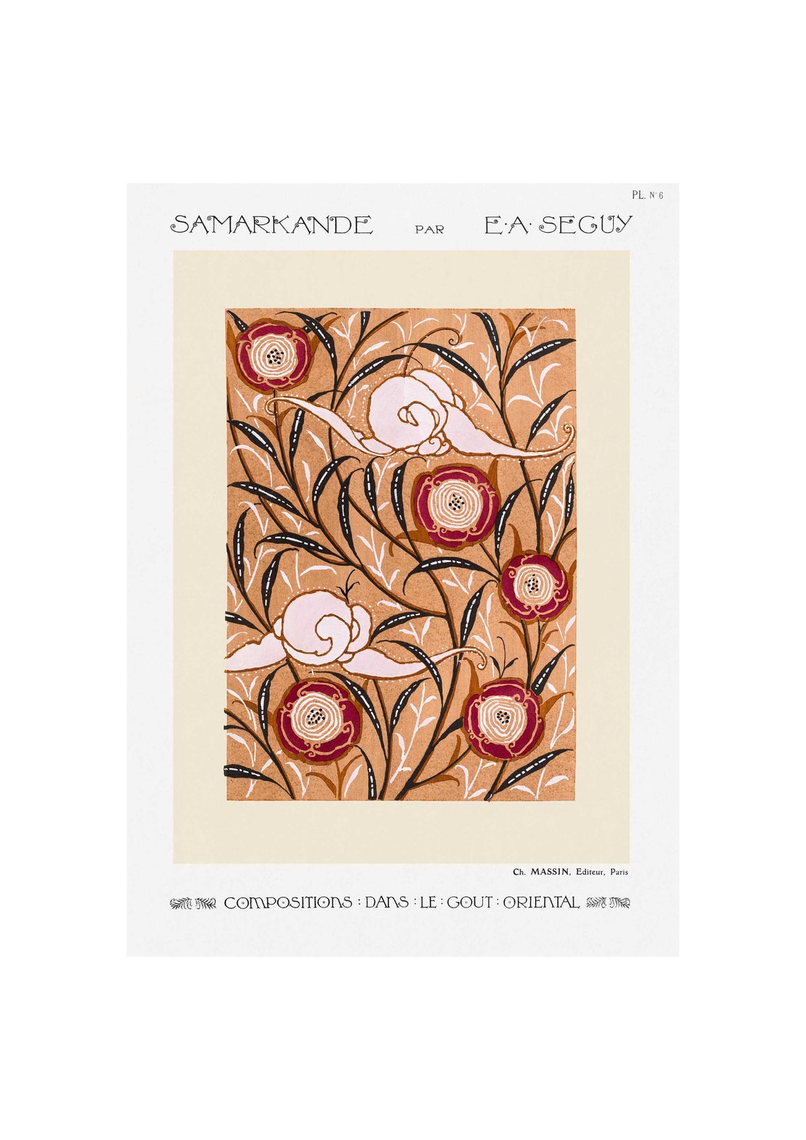 E.A. Seguy Samarkand Plate 6 Copper Red Floral Oriental Poster