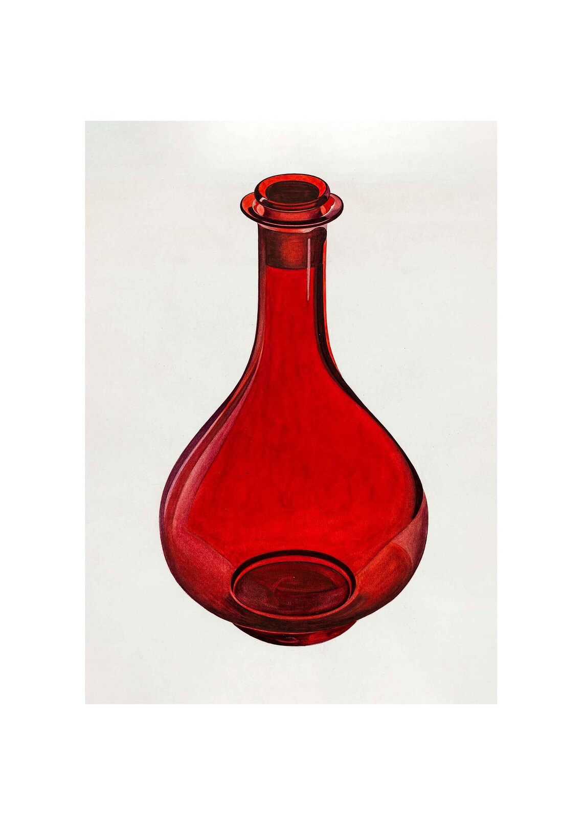Red Glass Decanter with Stopper Vintage Barware Still Life Poster