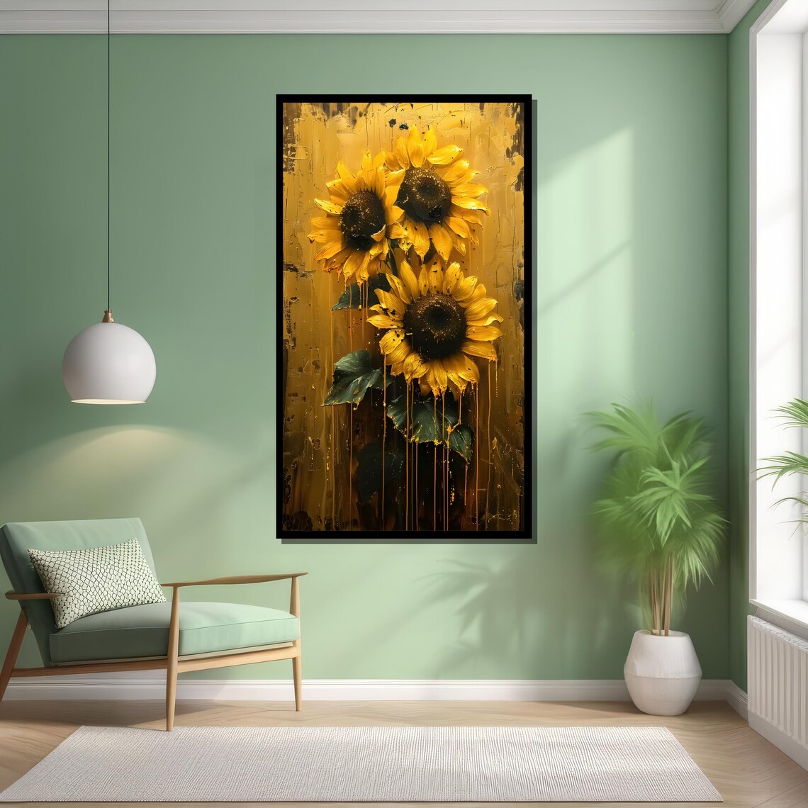 Sunflowers With Dripping Paint, Bold Floral Art Print - Image 6