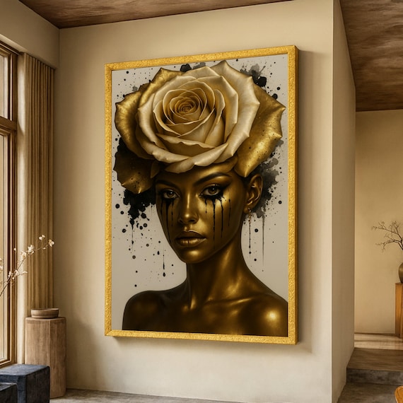 Golden Woman Gold Rose Crown Luxury Glam Art Portrait Poster
