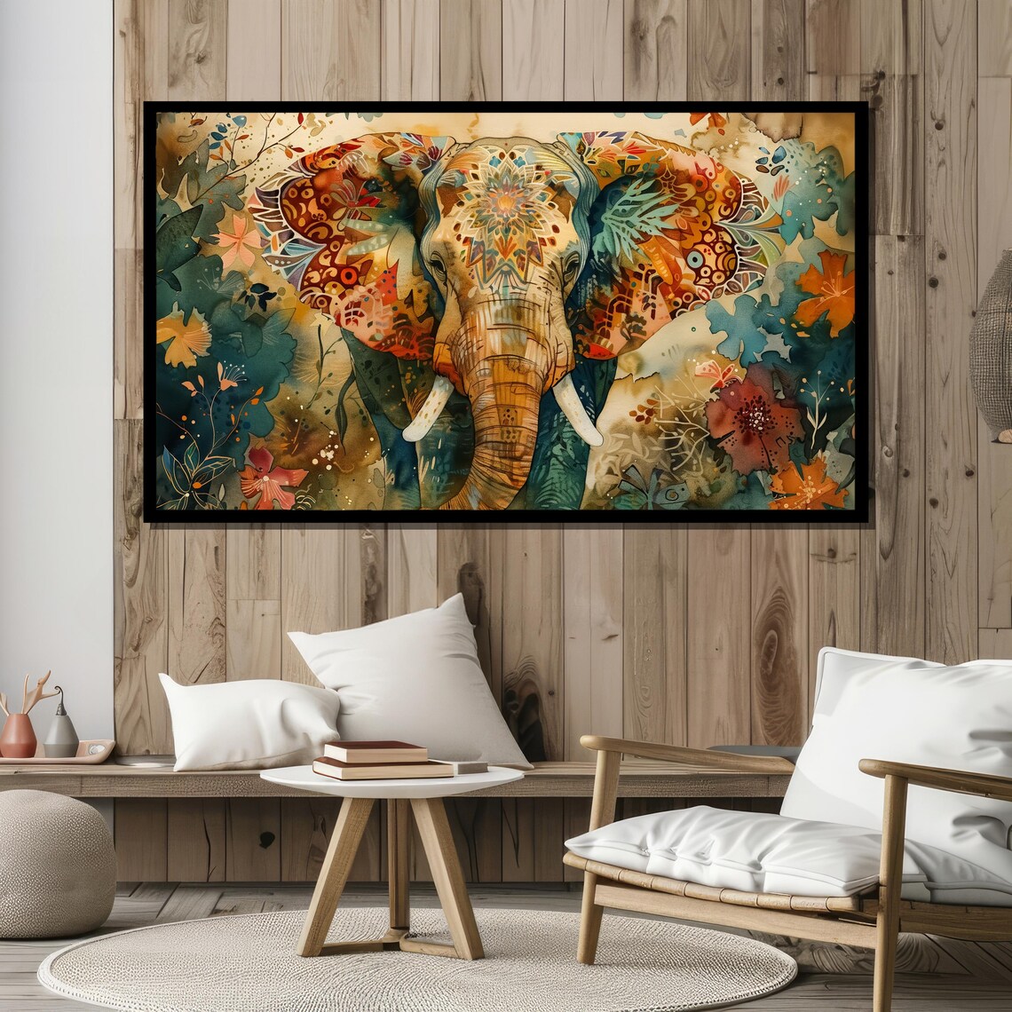 Watercolor Elephant With Floral Patterns, Wildlife Art - Image 5