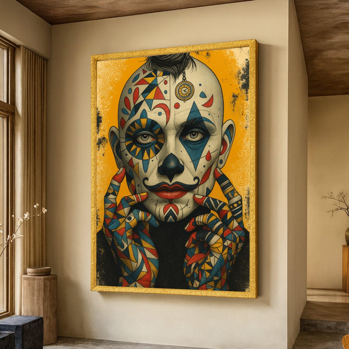 Geometric Harlequin Clown Mosaic Portrait Abstract Face Art Poster