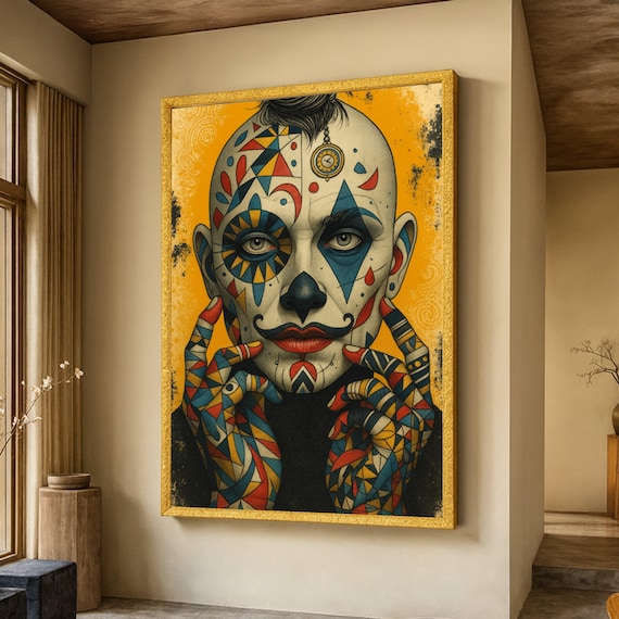 Geometric Harlequin Clown Mosaic Portrait Abstract Face Art Poster