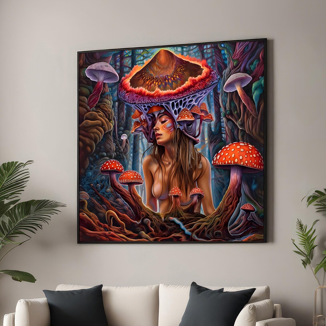 Surreal Woman And Mushroom Fusion, Psychedelic Art