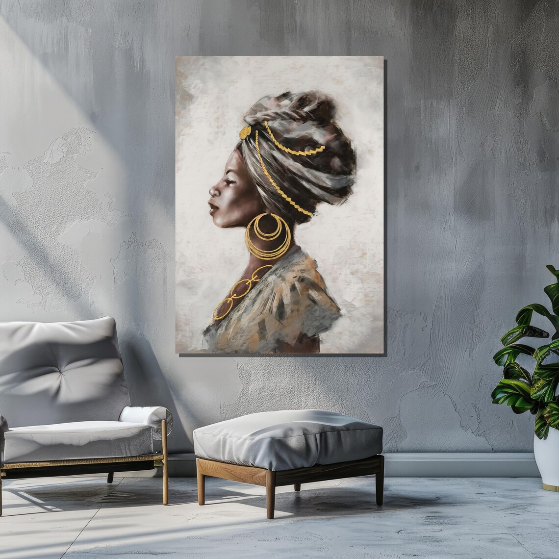 Elegant African Woman Portrait, Modern Ethnic Decor - Image 2