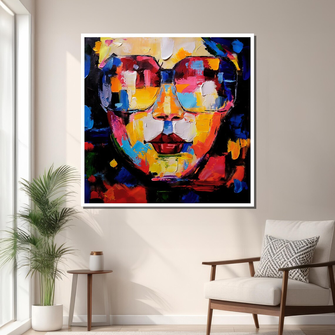 Vibrant Abstract Portrait With Sunglasses, Modern Wall Art - Image 3