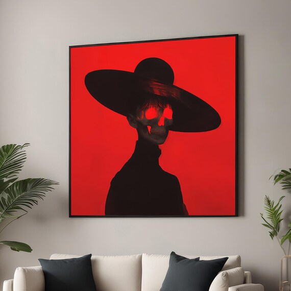 Edgy Skull Portrait, Modern Surrealist Halloween Decor