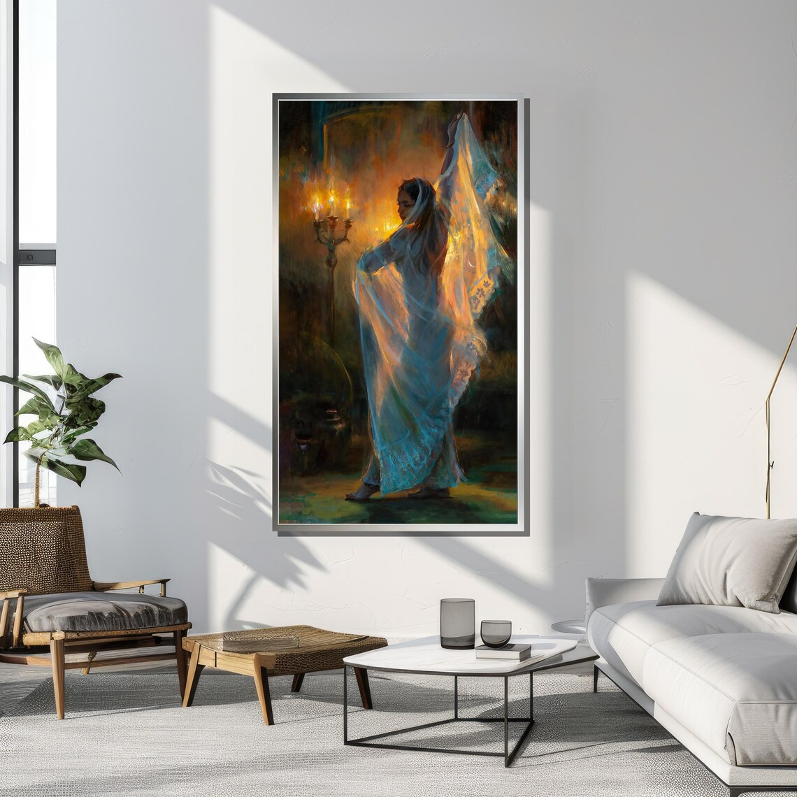 Graceful Woman In Candlelit Dance, Dreamlike Impressionist Art - Image 4