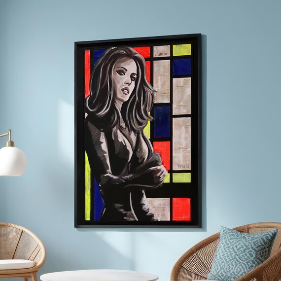 Bold Woman Pop Art Portrait Black And White Newspaper Collage Poster
