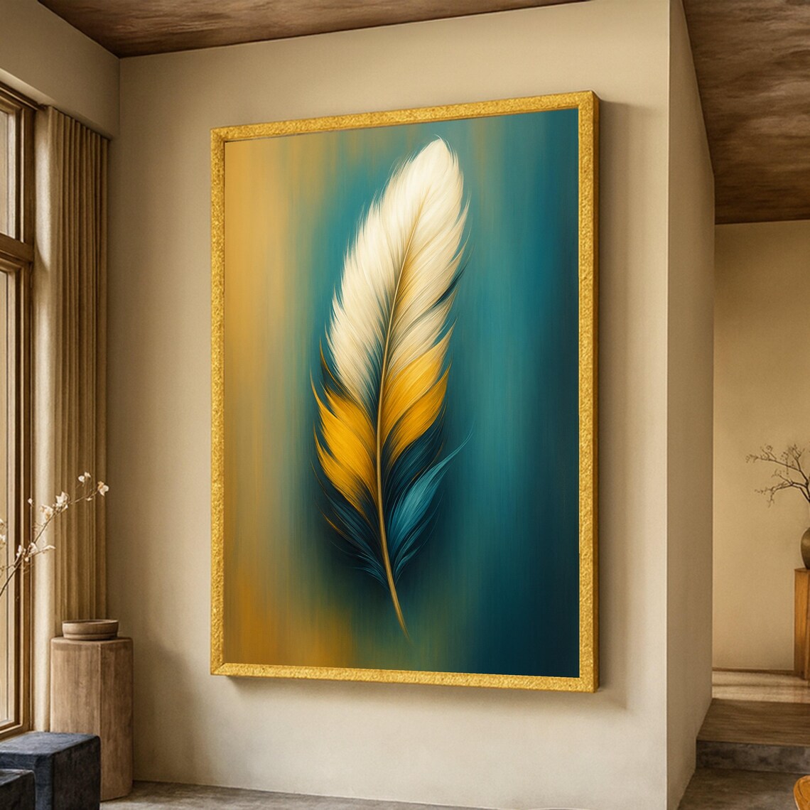 Elegant Feather Art Print, Modern Abstract