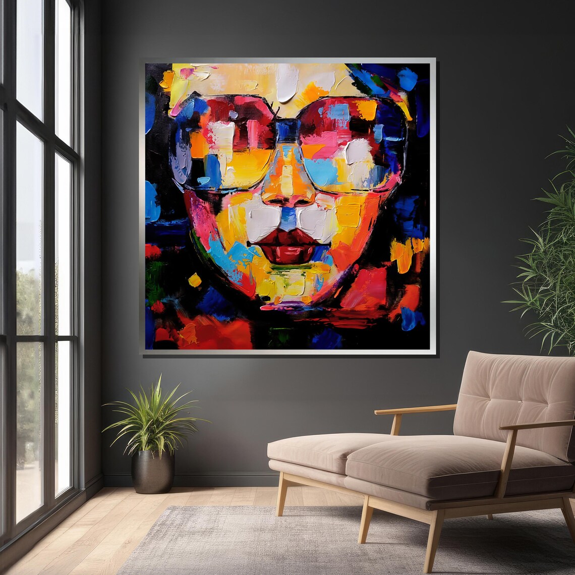 Vibrant Abstract Portrait With Sunglasses, Modern Wall Art - Image 4