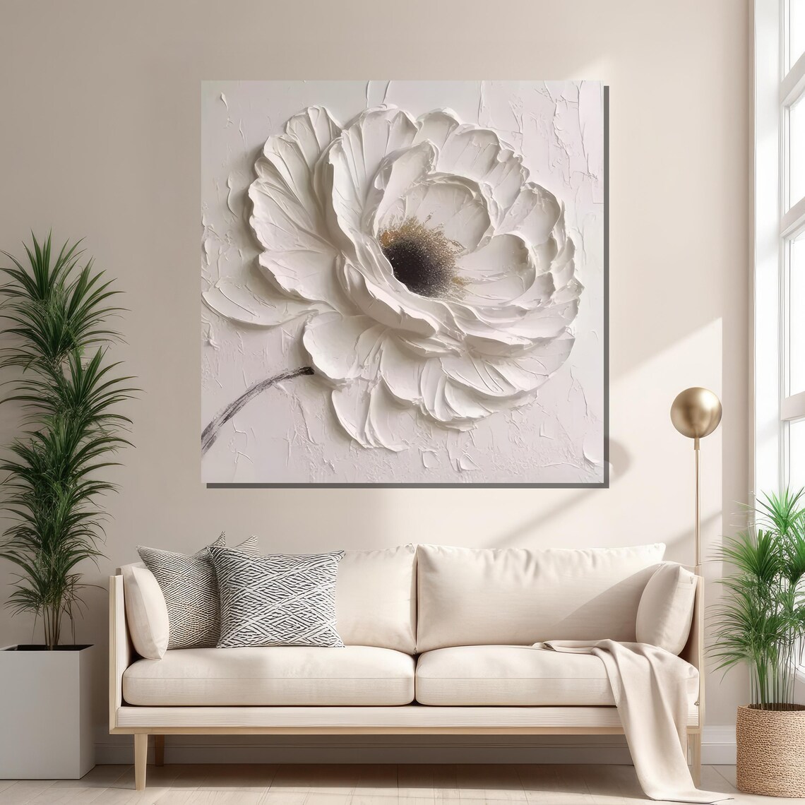 White Flower Art, Minimalist Floral Painting - Image 2