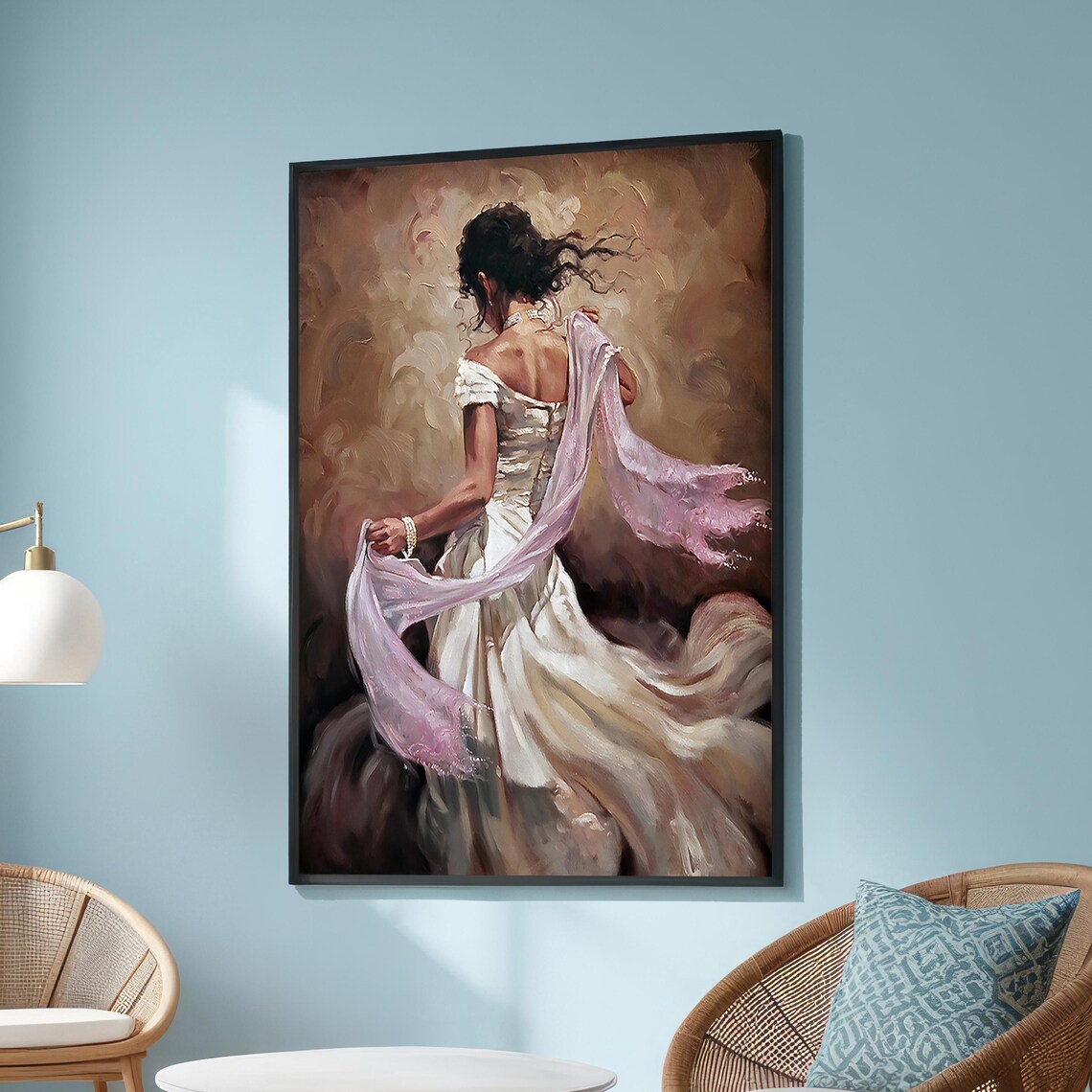 Romantic Woman In Flowing Dress, Impressionist Painting