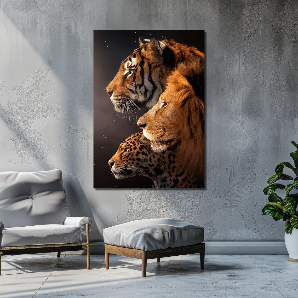 Lion Tiger Majestic Big Cats, Realistic Wildlife Art - Image 3