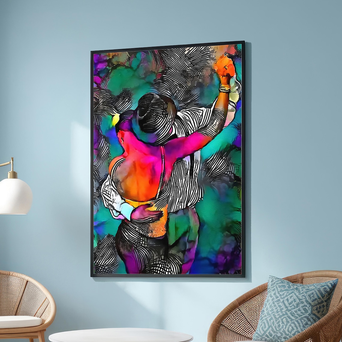 Abstract Couple Dancing Tango Embrace Art Print