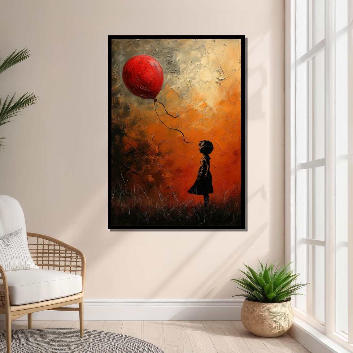 Girl With Red Balloon - Emotional Silhouette Art Print - Image 4