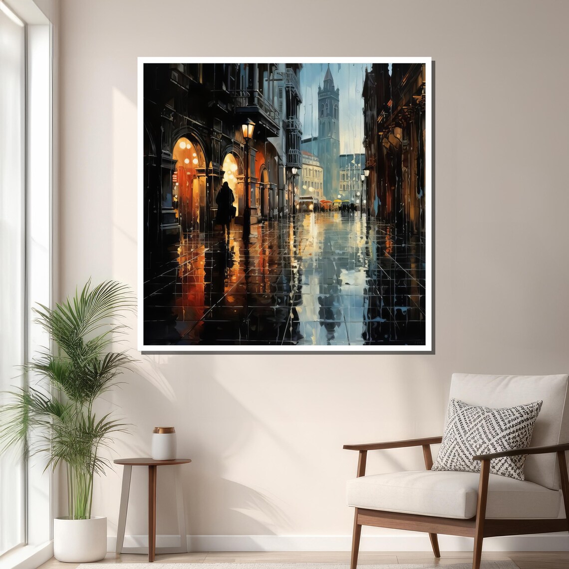 Rainy Cityscape With Glowing Lights, Urban Scene - Image 3