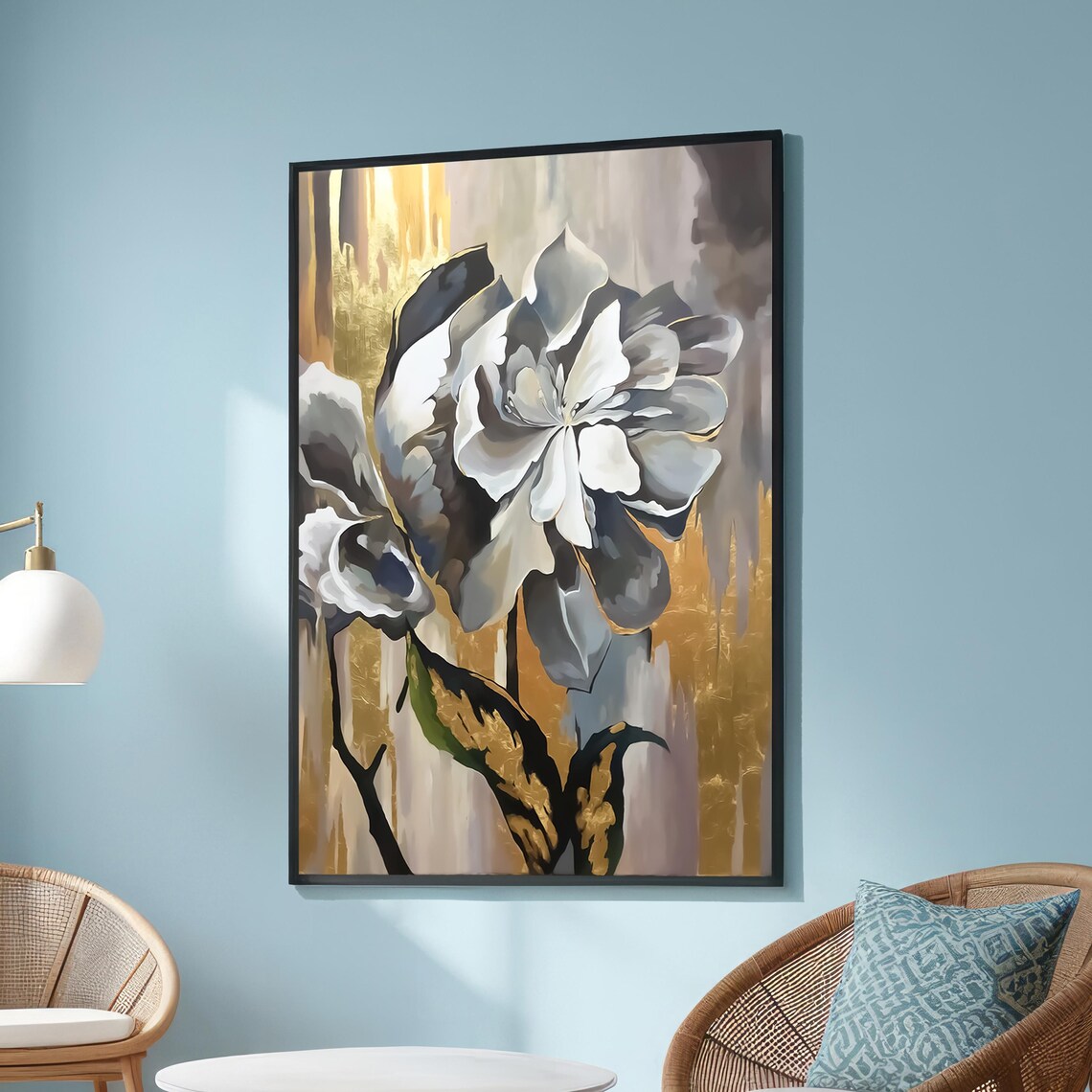 Elegant White Rose, Modern Floral Art Print