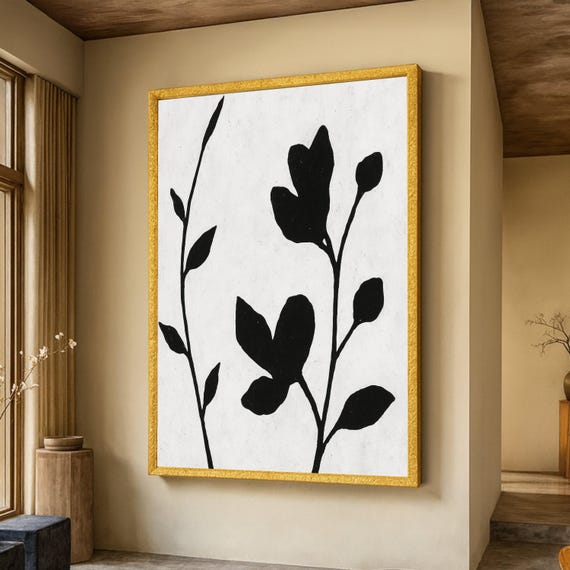 Minimalist Black And White Floral Canvas Modern Botanical Wall Art Abstract Plant Silhouette Contemporary Home Decoration Ready To Hang