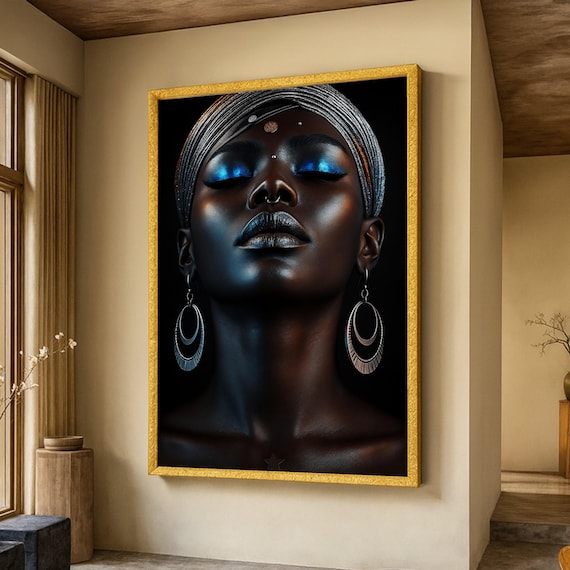 Elegant African Woman Portrait, Modern Ethnic Wall Art