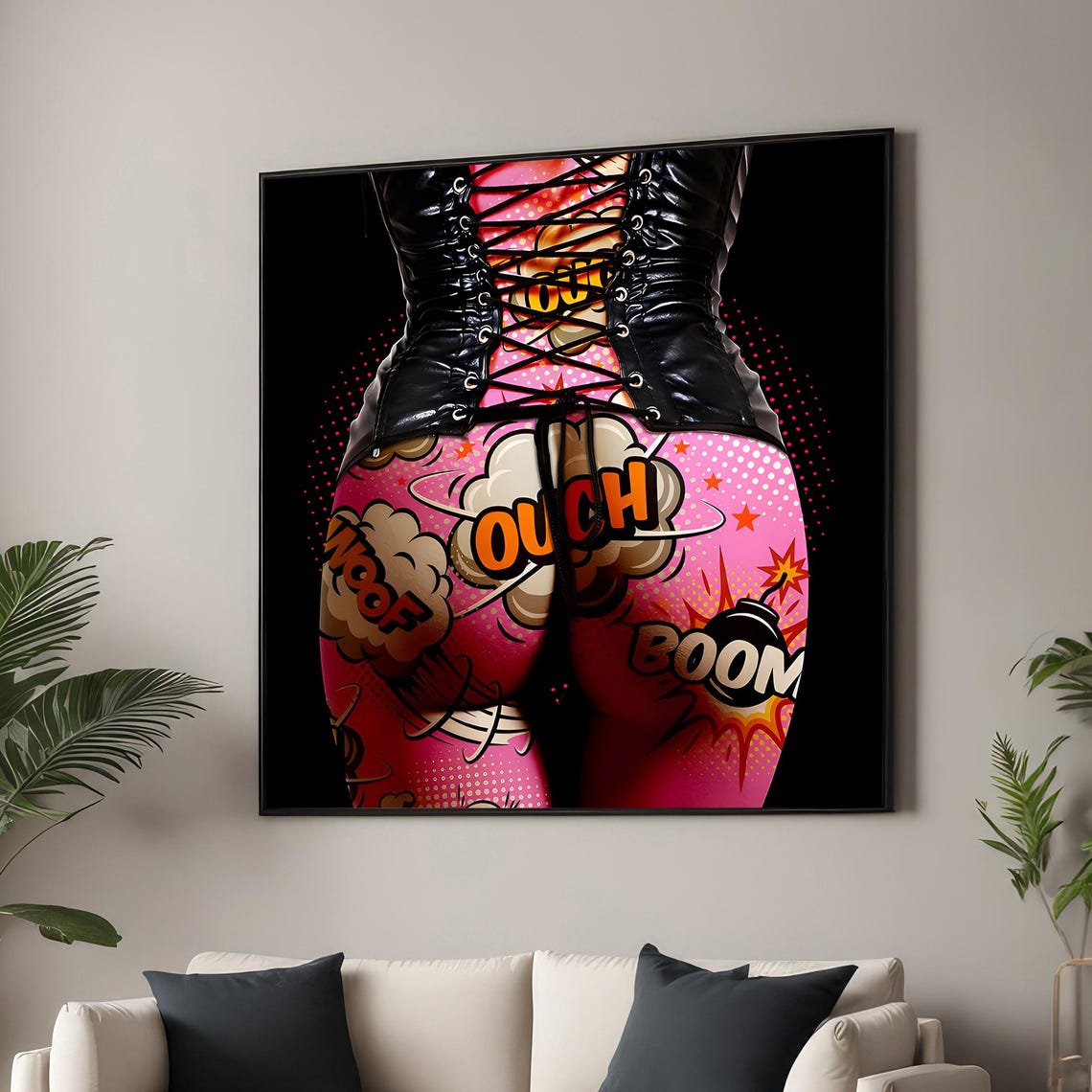 Pink Pop Art Comic Body Paint Legs Corset Boots Ouch Boom Poster