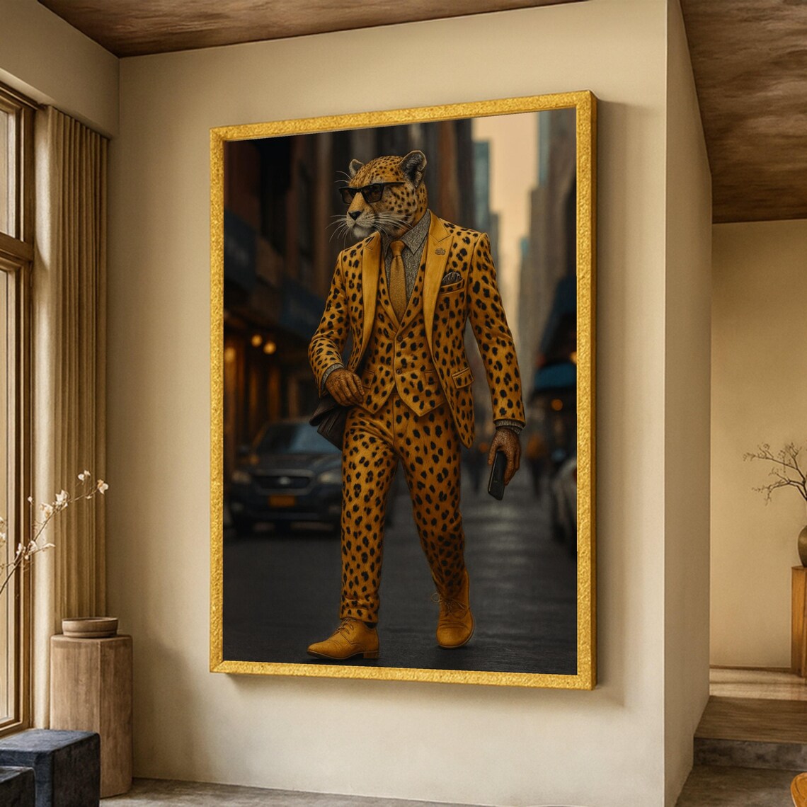 Cheetah In Spotted Suit Urban Wildlife Fashion Canvas Art Poster