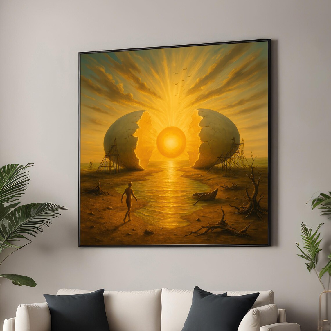 Surreal Egg Sun Art Print, Symbolic Rebirth