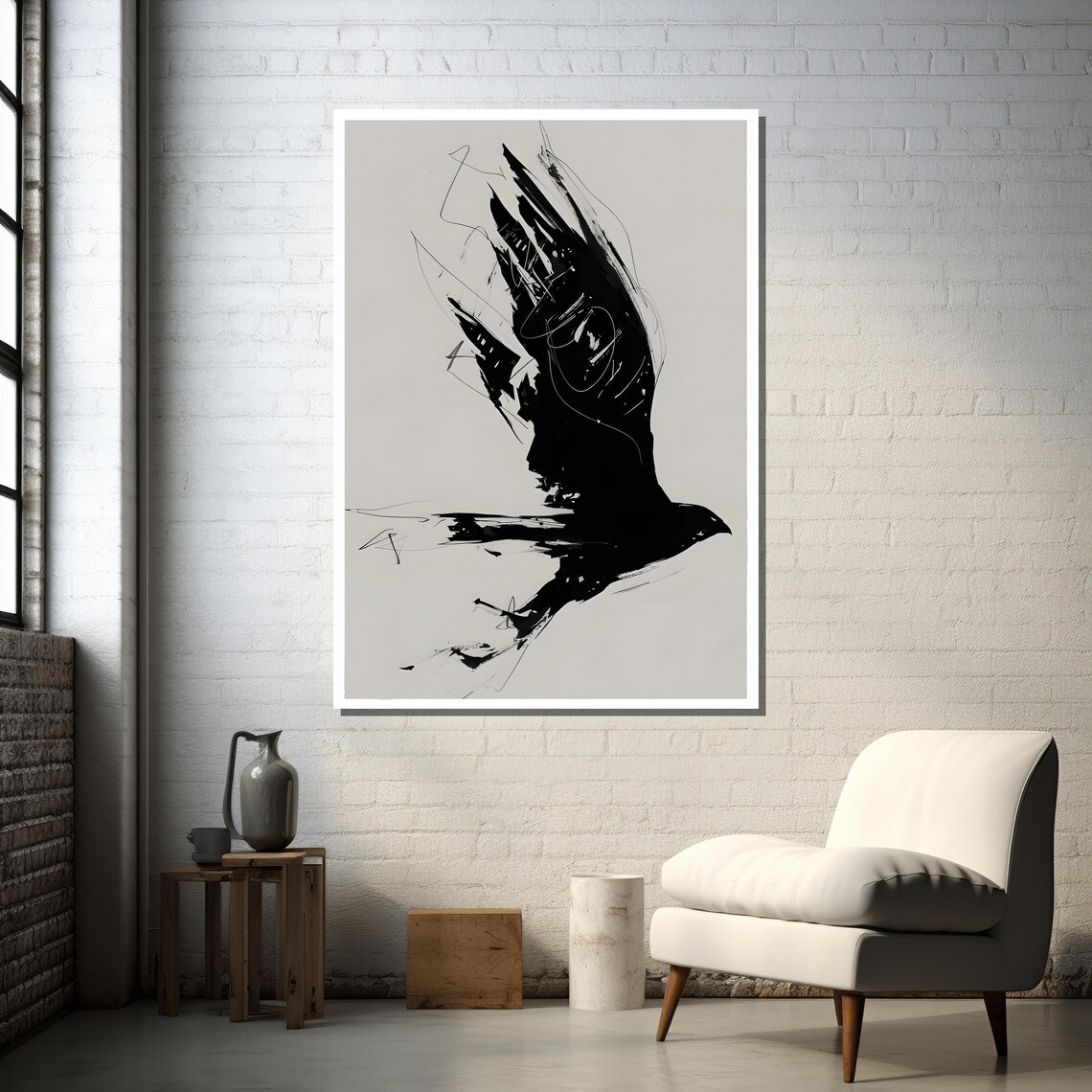 Abstract Black Bird In Flight, Minimalist Falcon Art - Image 5
