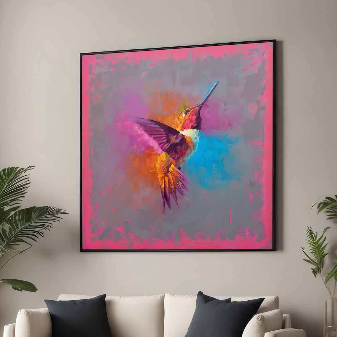 Colorful Hummingbird By Jamel Akib, Abstract Bird Art