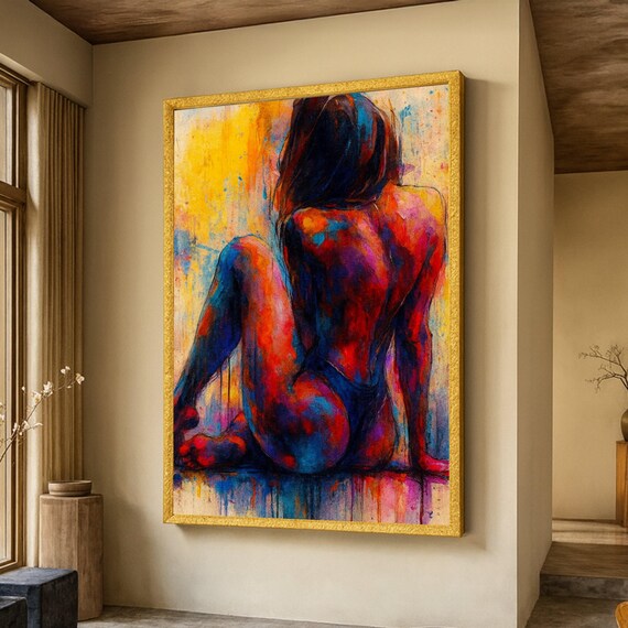 Abstract Female Figure Colorful Nude Back Modern Painting Poster