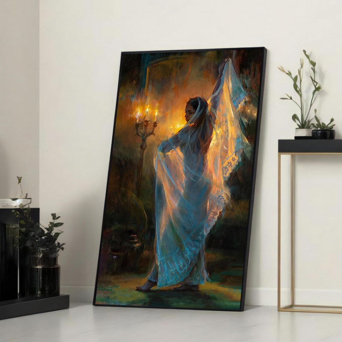 Graceful Woman In Candlelit Dance, Dreamlike Impressionist Art