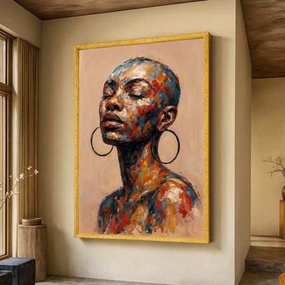 Abstract Colorful Woman Portrait Canvas Expressionist Face Art Modern Wall Decor Vibrant Female Painting Contemporary