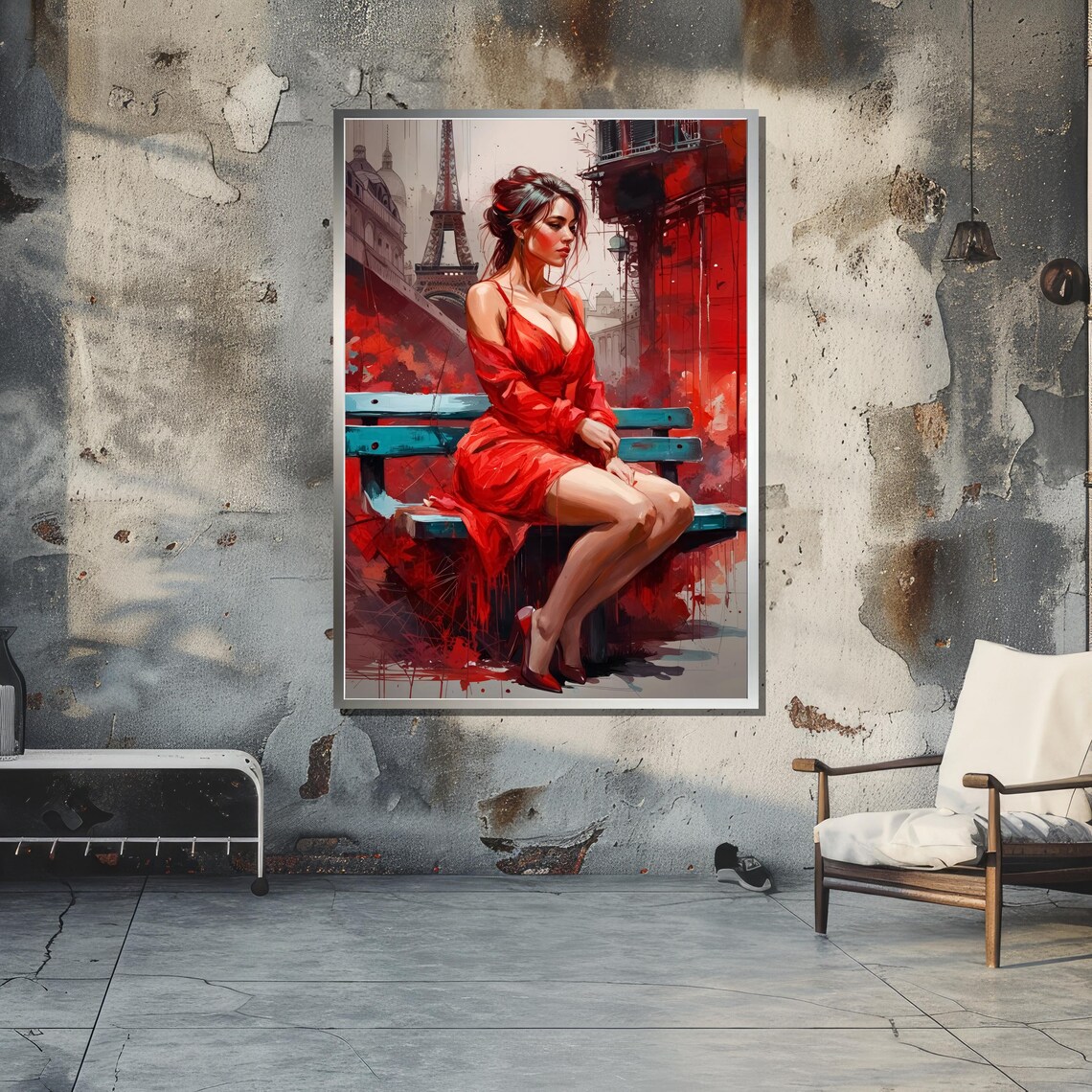 Romantic Woman In Red Dress, Parisian Art - Image 5