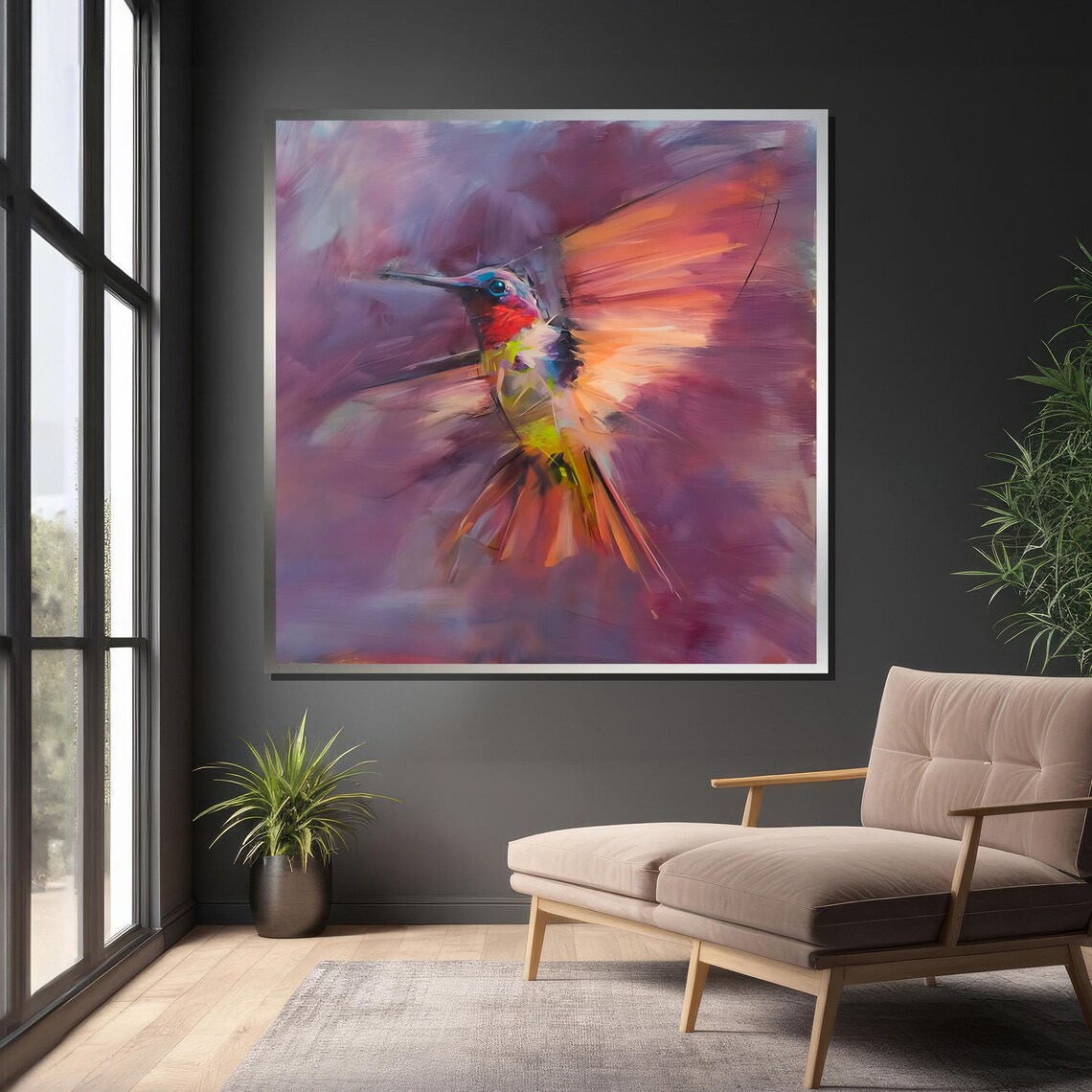 Hummingbird Art Print, Abstract Expressionist Nature - Image 4