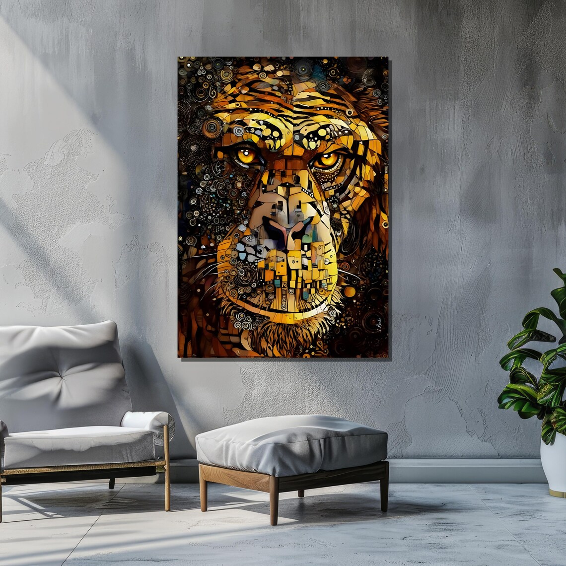 Abstract Geometric Lion, Modern Tribal Decor - Image 6