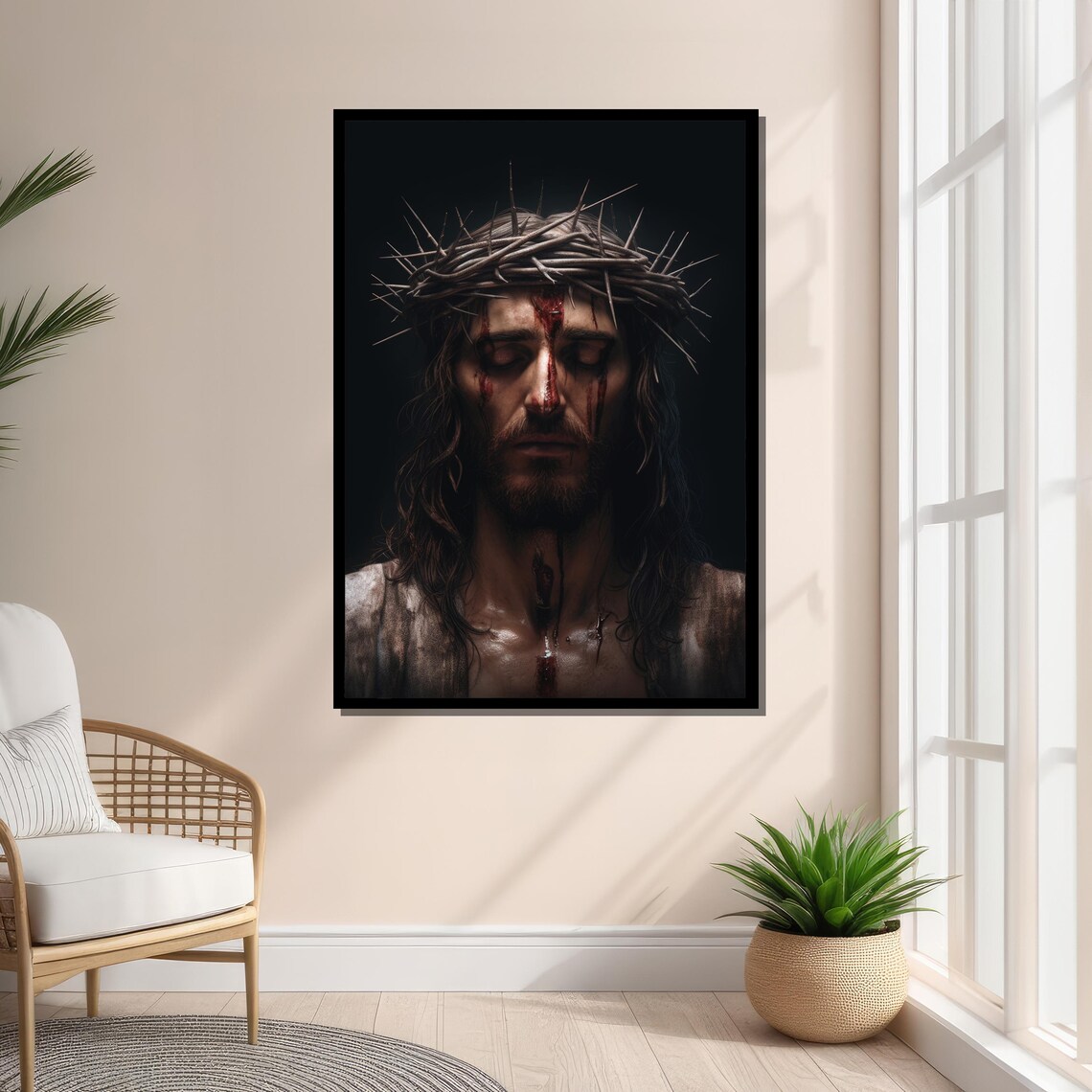 Jesus Christ With Crown Of Thorns, Dramatic Realism Portrait - Image 4
