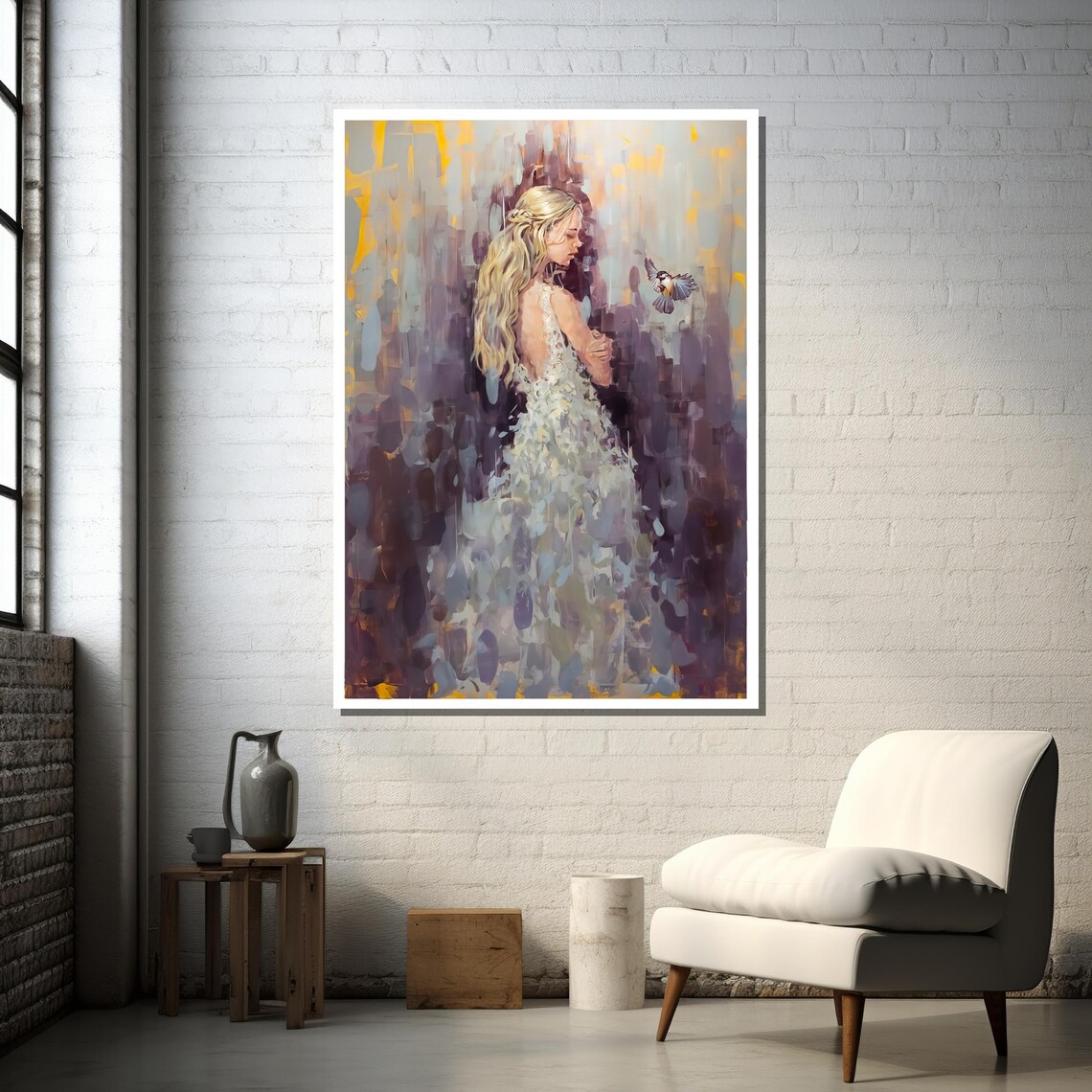 Woman And Bird Impressionist Painting, Dreamy Artwork - Image 3