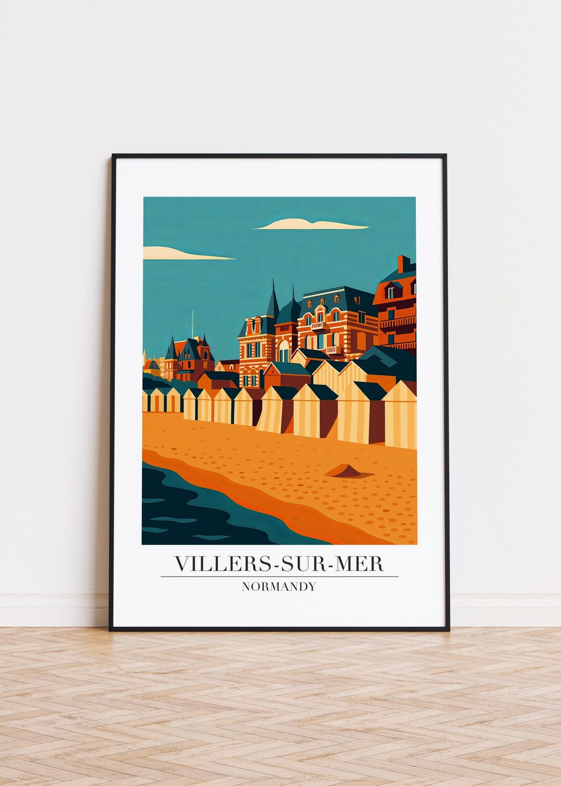 Villers sur Mer Normandy Seaside Beach Huts Vintage Travel Poster