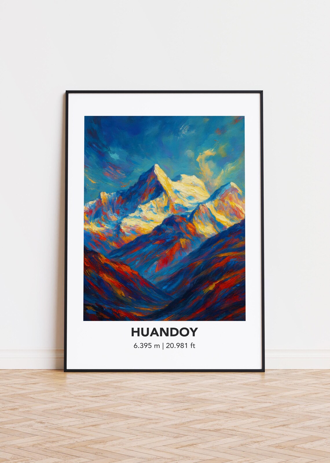 Huandoy Peak 6395M Snowy Summit Colorful Oil Painting Style Poster