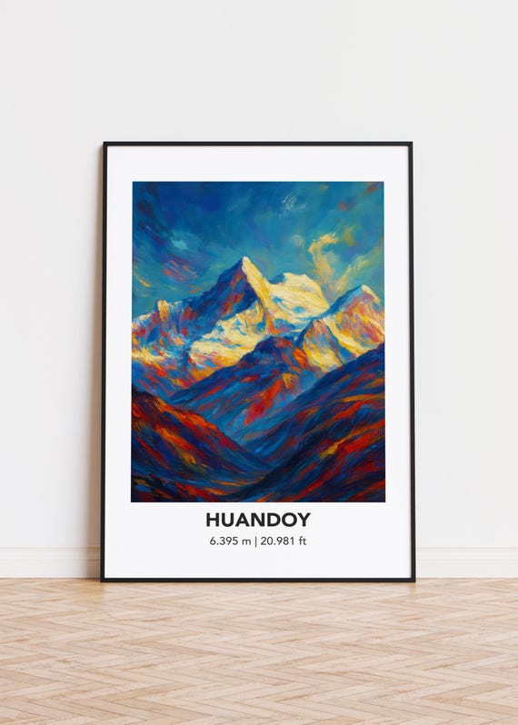 Peak175 Huandoy Poster Mountain Print Modern Oil Painting Style Art