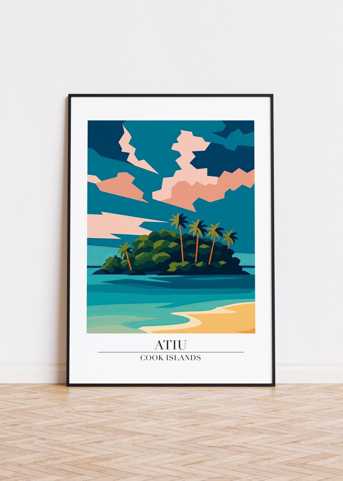 Atiu Cook Islands Tropical Island Sunset Palm Trees Travel Art Poster