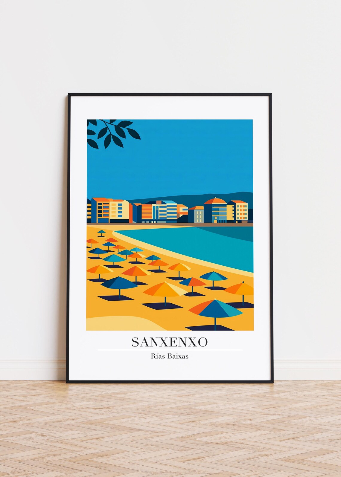Sanxenxo Beach Umbrellas Rias Baixas Sunny Coast Travel Poster