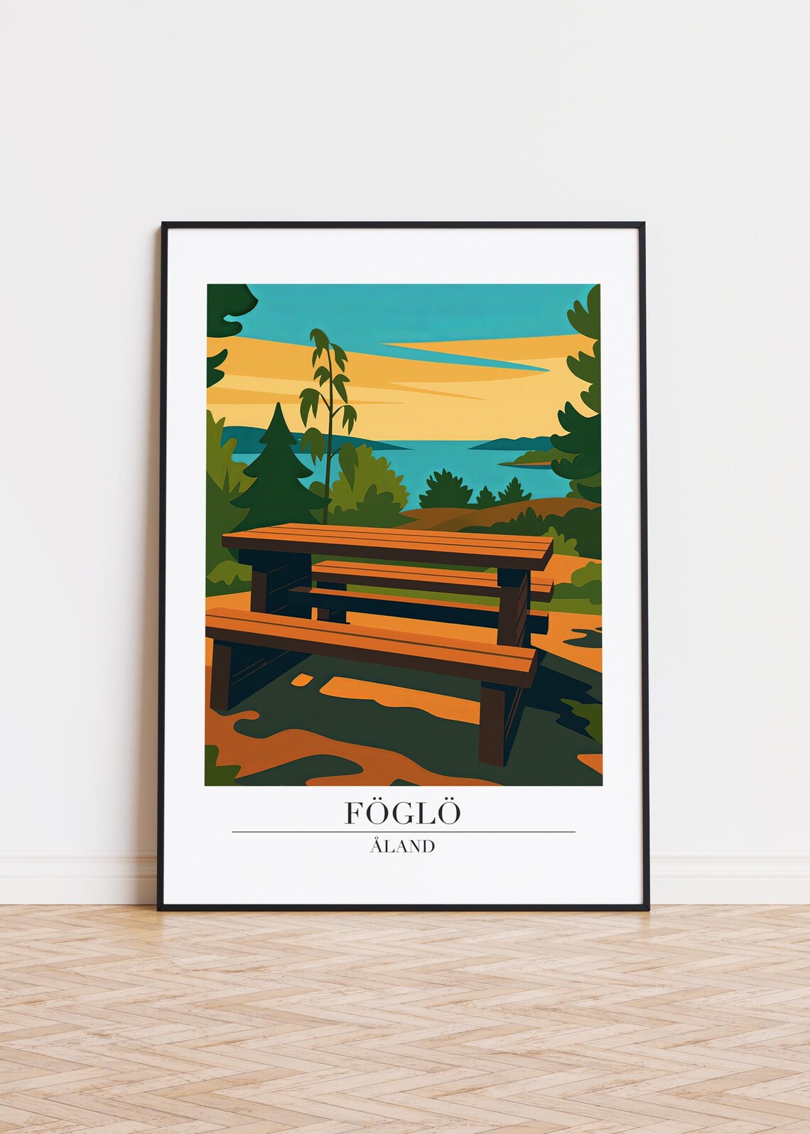 Föglö Åland Picnic Table Sunset Sea View Scandinavian Poster
