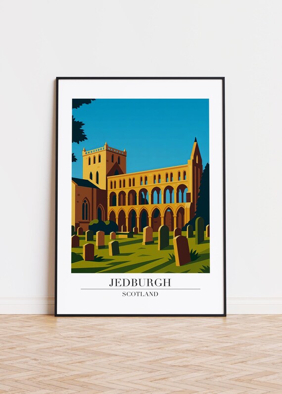 Jedburgh Scotland Golden Abbey Ruins Historic Gravestones Travel Poster