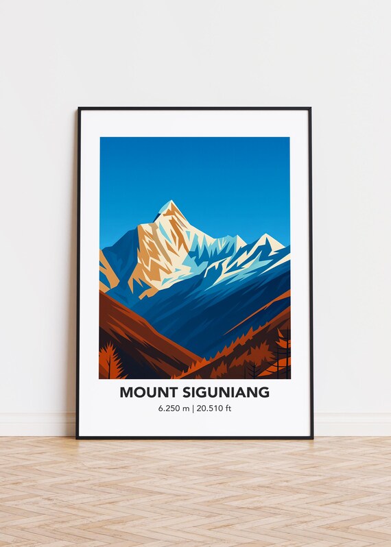 Mount Siguniang Poster Modern Mountain Illustration Art