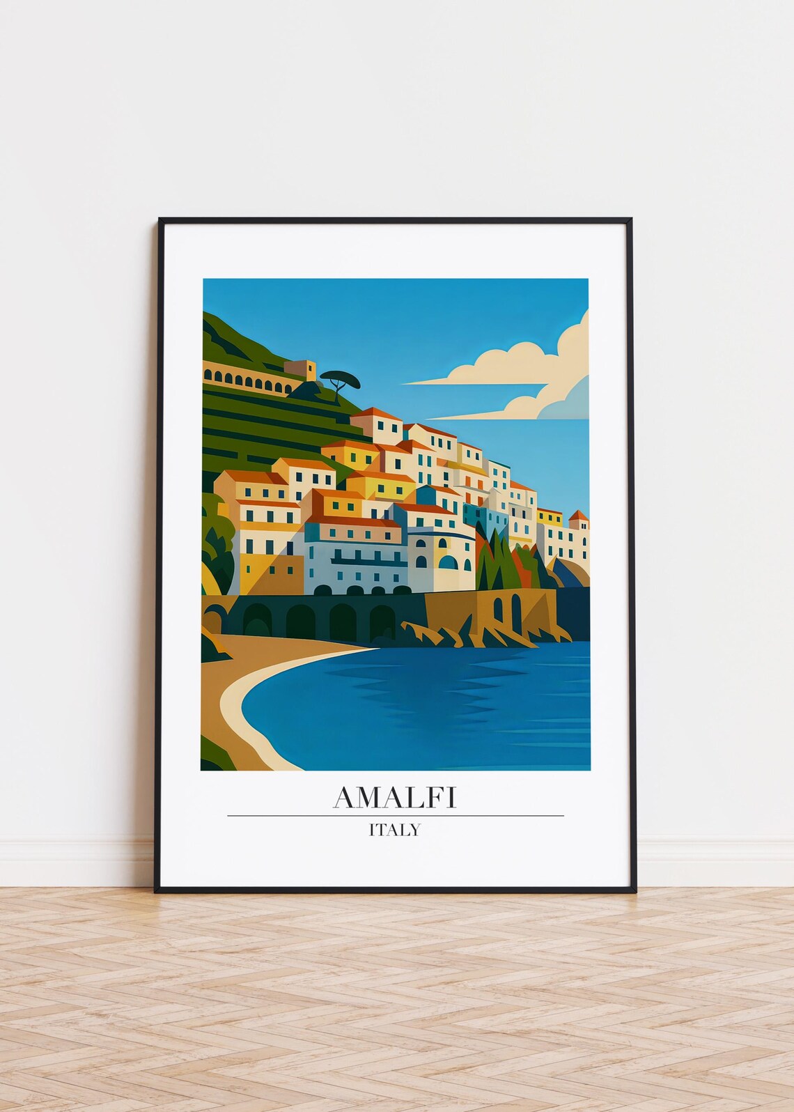Amalfi Italy Cliffside Town Blue Sea Terraced Hills Travel Poster