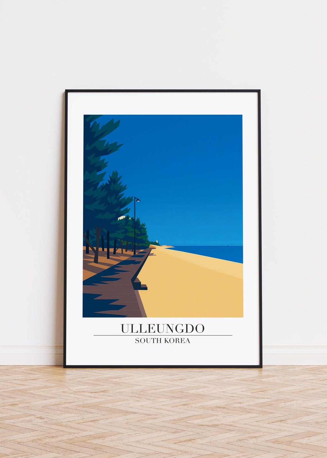 Ulleungdo South Korea Pine Lined Beach Minimalist Travel Poster