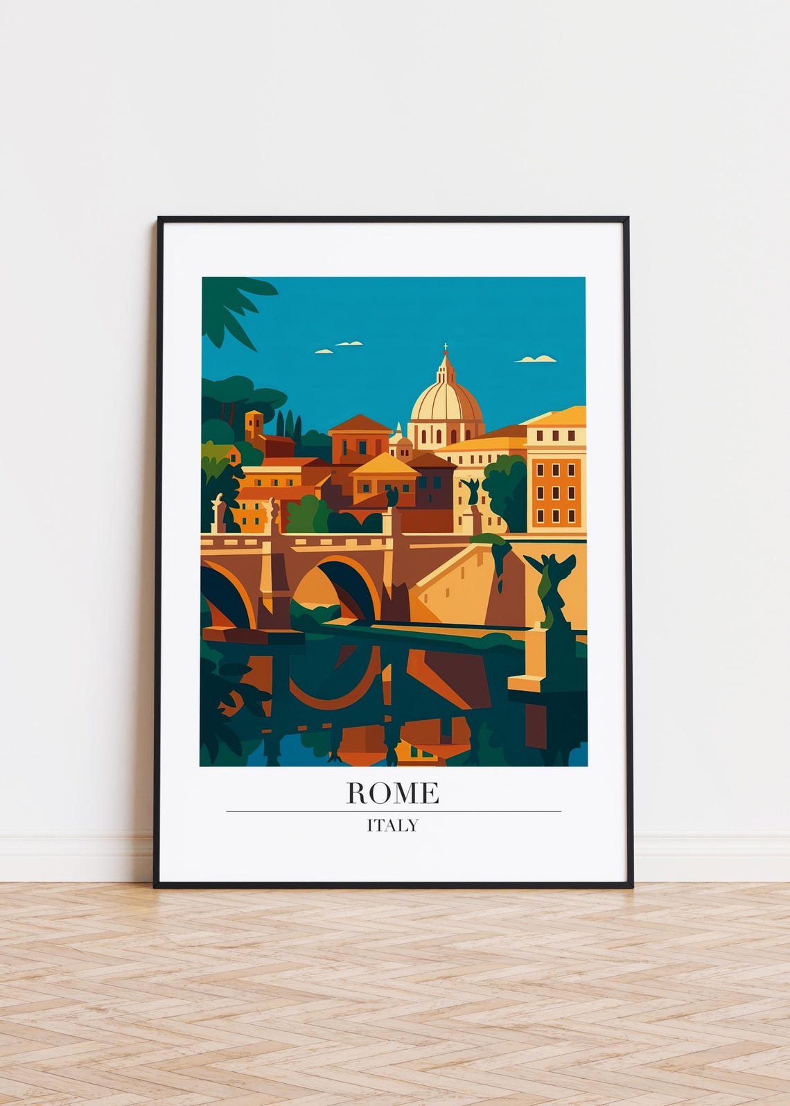 Rome Italy St Peters Dome River Bridge Vintage Travel Poster Art