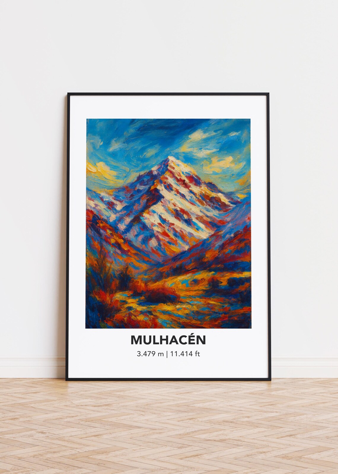 Mulhacen Snow Capped Peak Blue Sky Oil Painting Mountain Poster