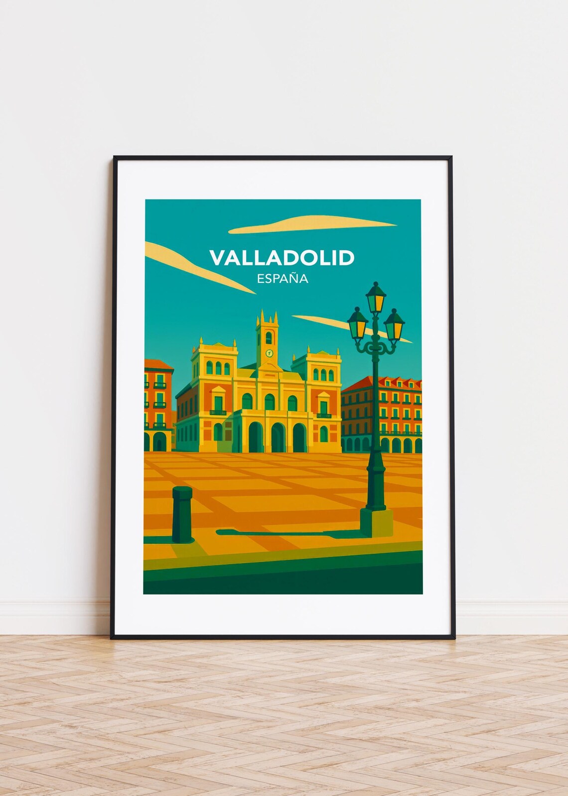 Valladolid España Grand Plaza Historic Square Vintage Travel Poster